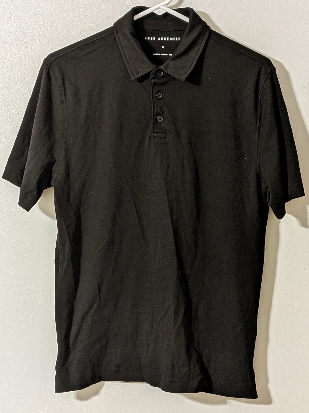 Free Assembly Mens Polo Shirt Size S Black 100% Cotton Short Sleeves Soft Casual